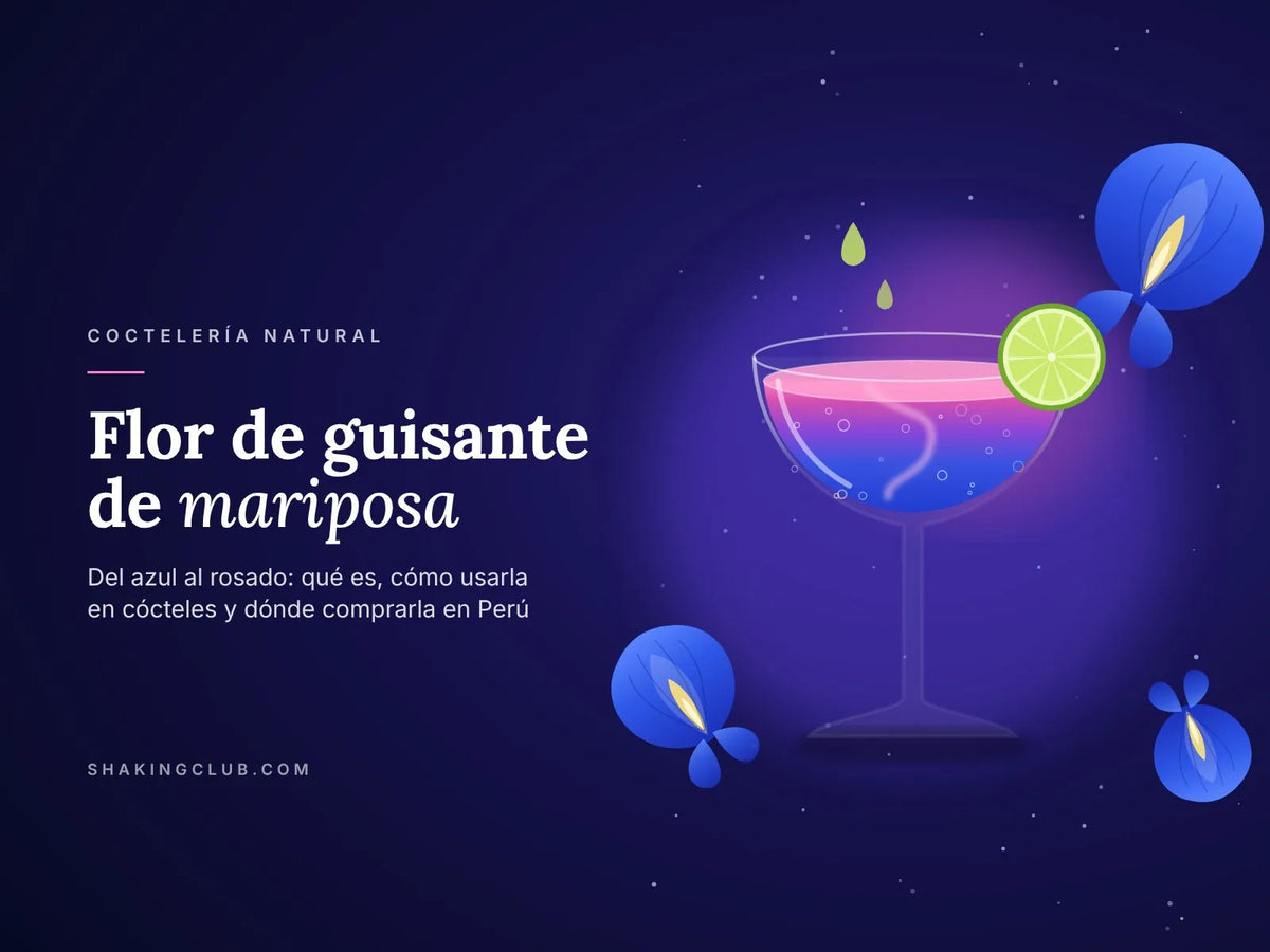 Flor de guisante de mariposa para cócteles: copa que cambia de azul a rosado – Shaking