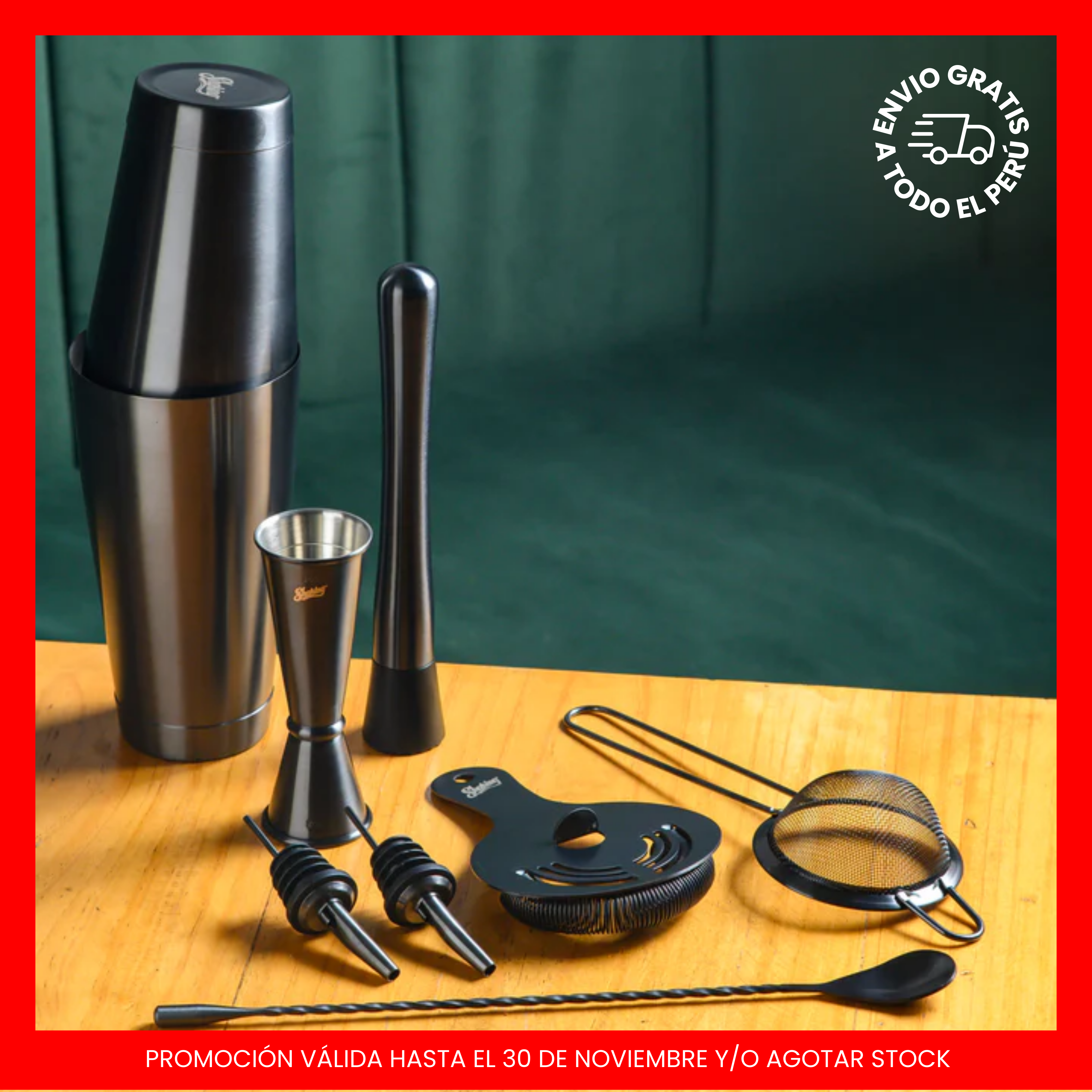 Set de Coctelería Completo Black - 8 piezas para Bar