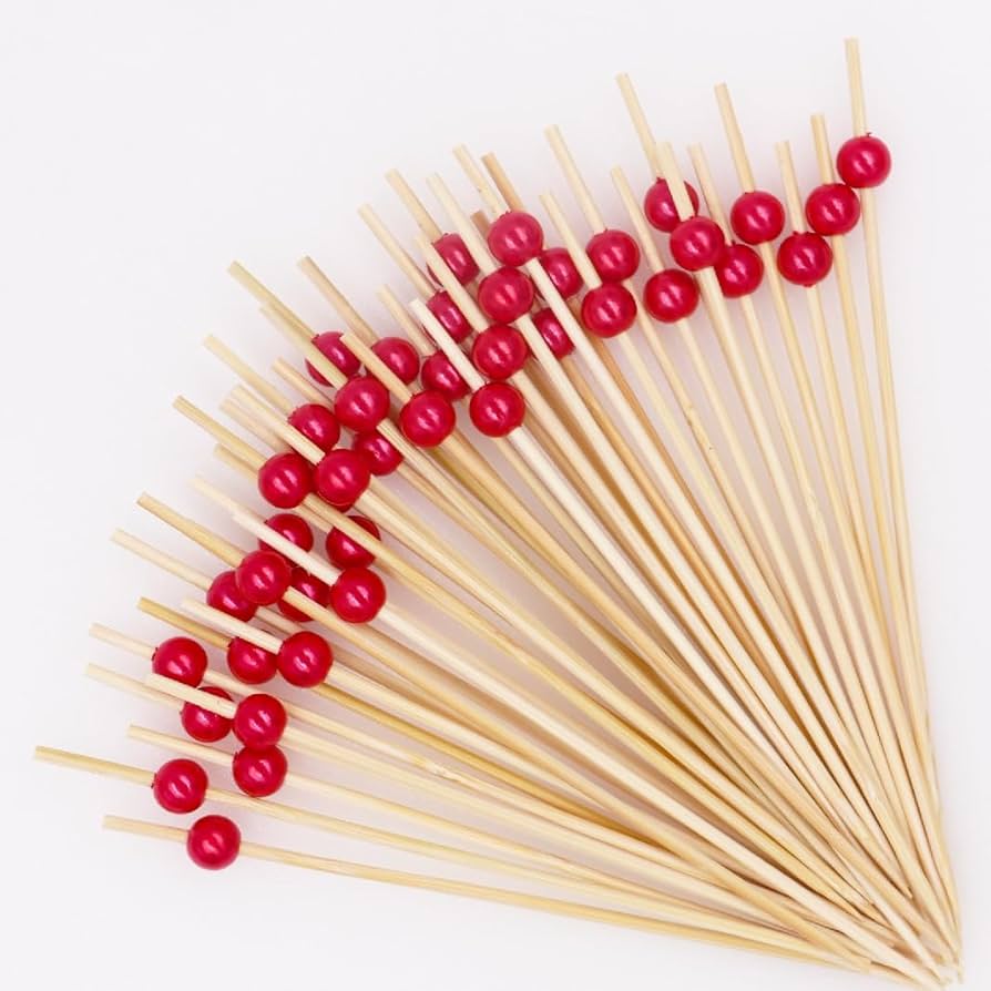 Cocktail Picks/Palillos  de bamboo Rojo - Paq x100und
